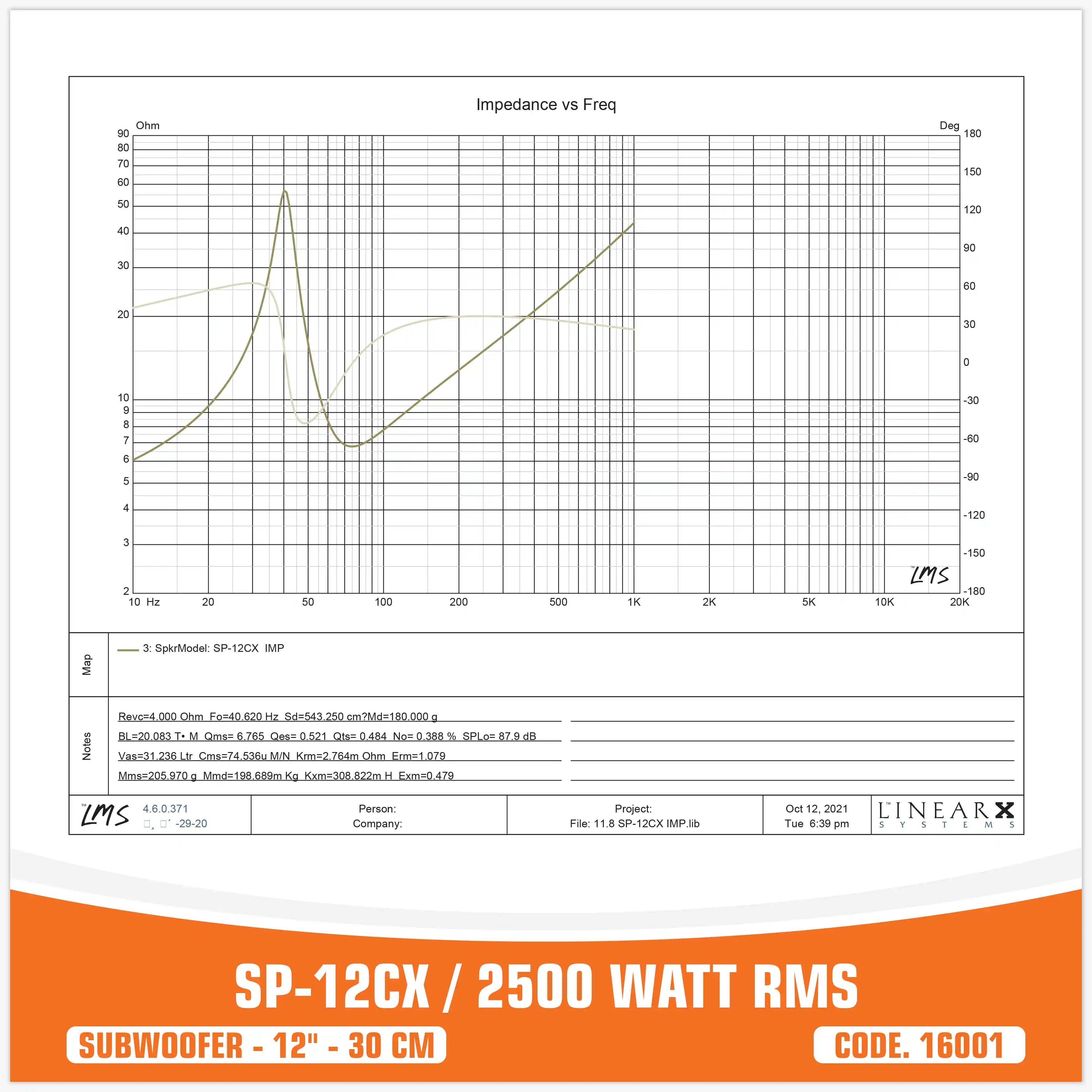 SP 12CX SUBWOOFER 12"/30CM 2500W RMS (UNIT PRICE)