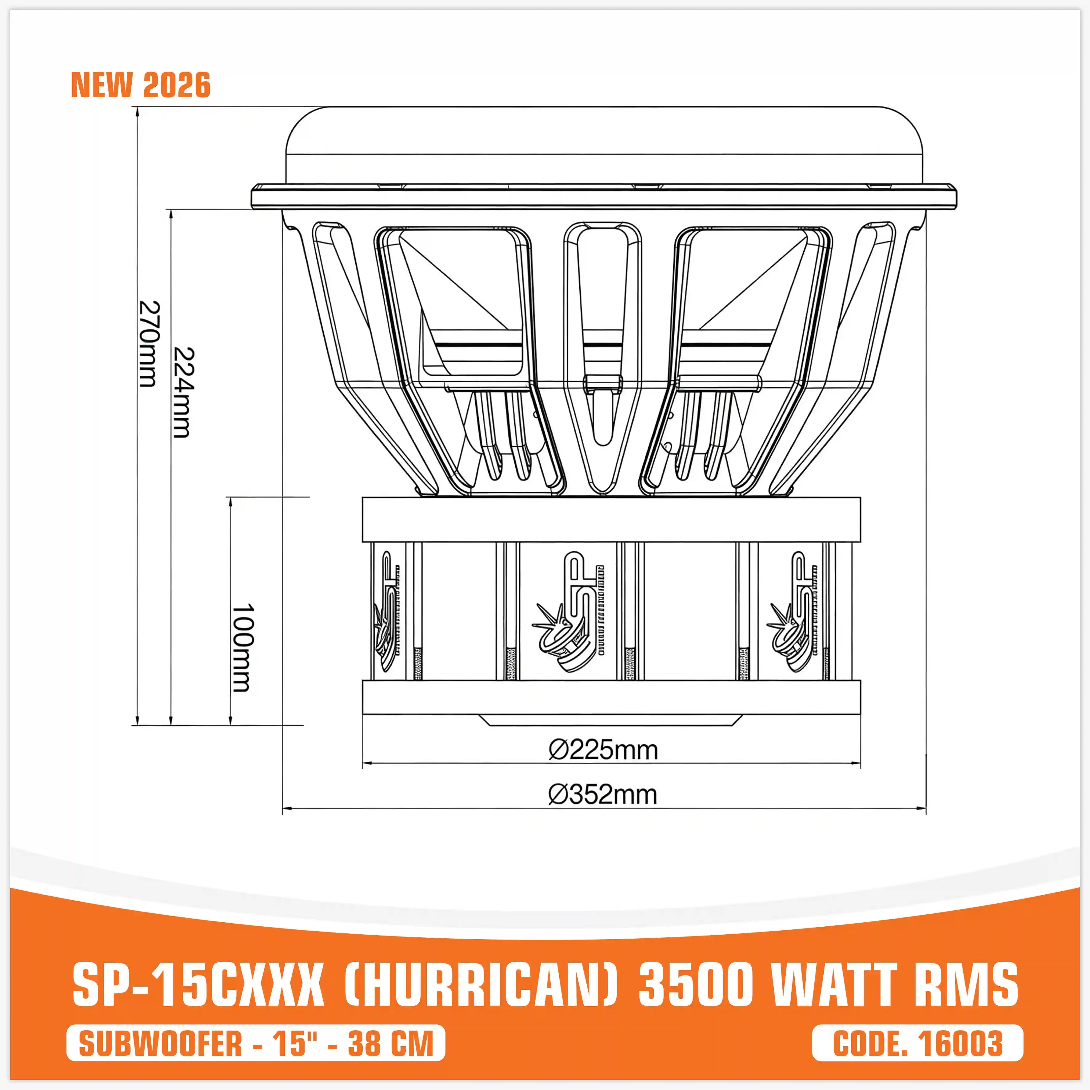 SP 15CXXX ซับวูฟเฟอร์ 15"/38CM บิ๊กเซอร์ราวด์ 3500W RMS - ใหม่ 2026 (ราคาต่อหน่วย)