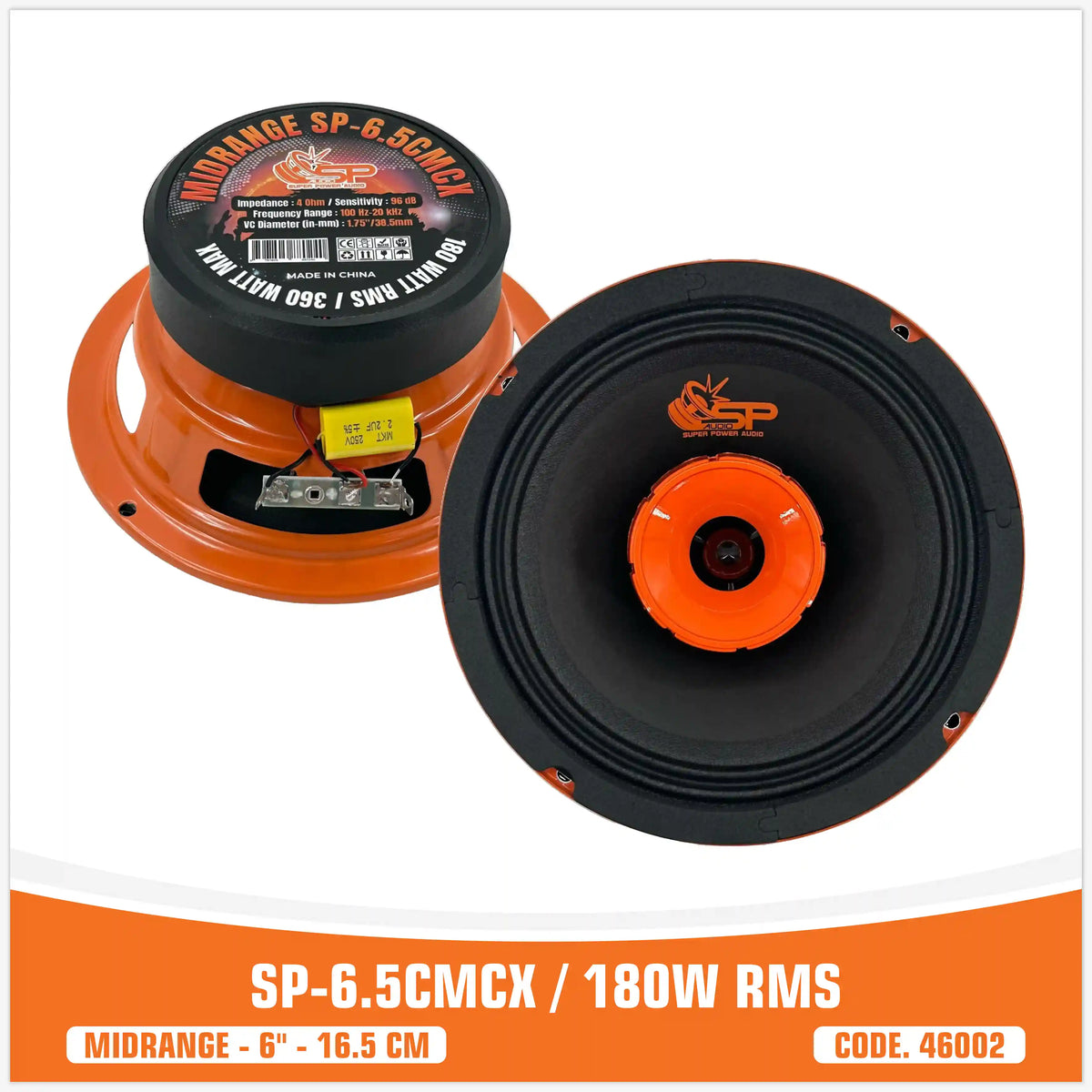 SP 6.5CM CX coaxial midrange with tweeter 6.5"/16.5 cm 180W RMS - SP Audio, front view